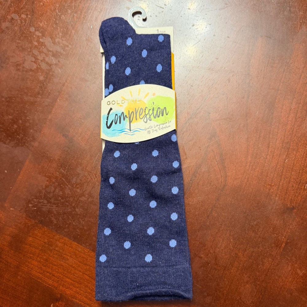 New Goldtoe Women 6-10 Denim Blue Polka Dot Gentle Compression Socks